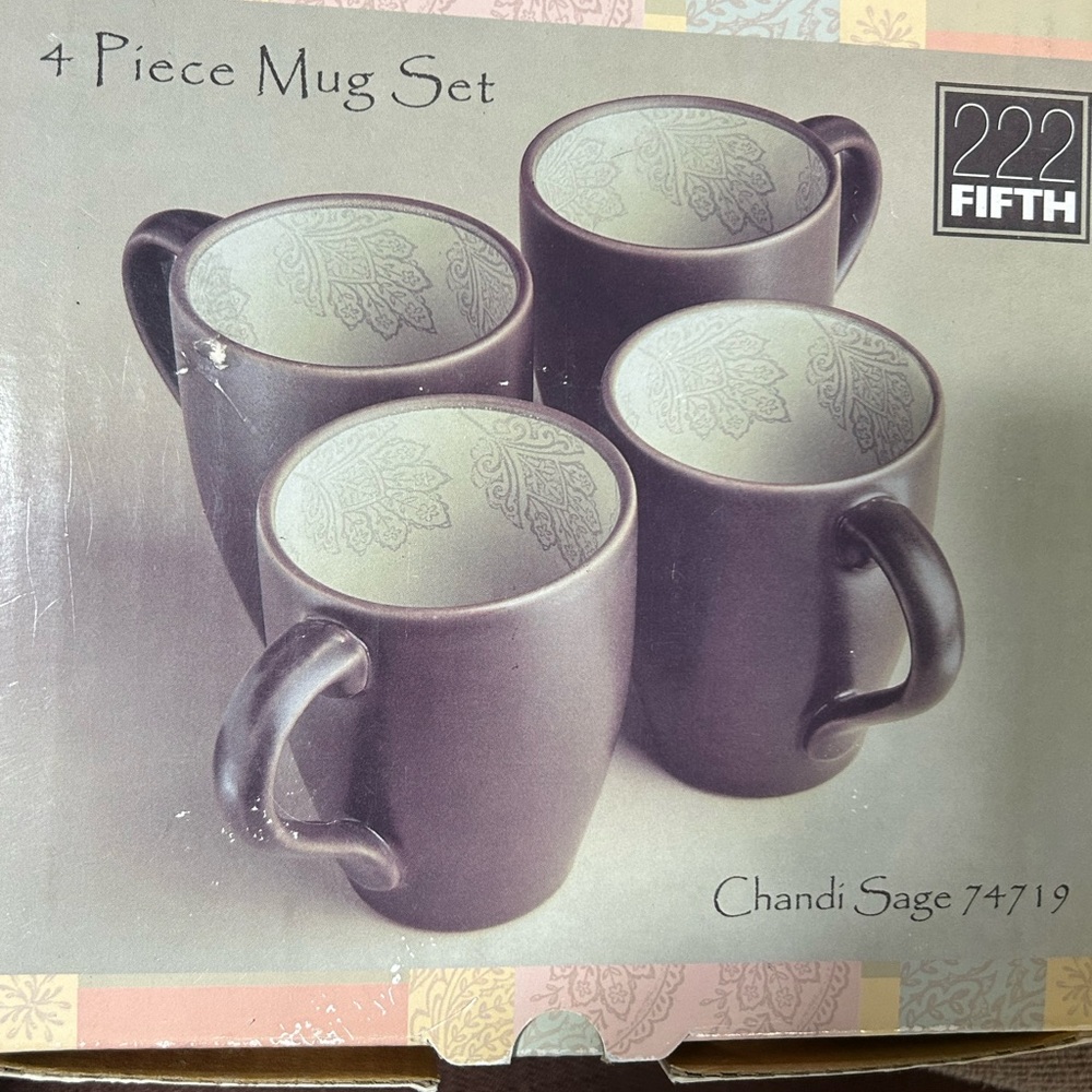 222 Fifth Chandi Sage Mug Set - Dark Brown and Cream
